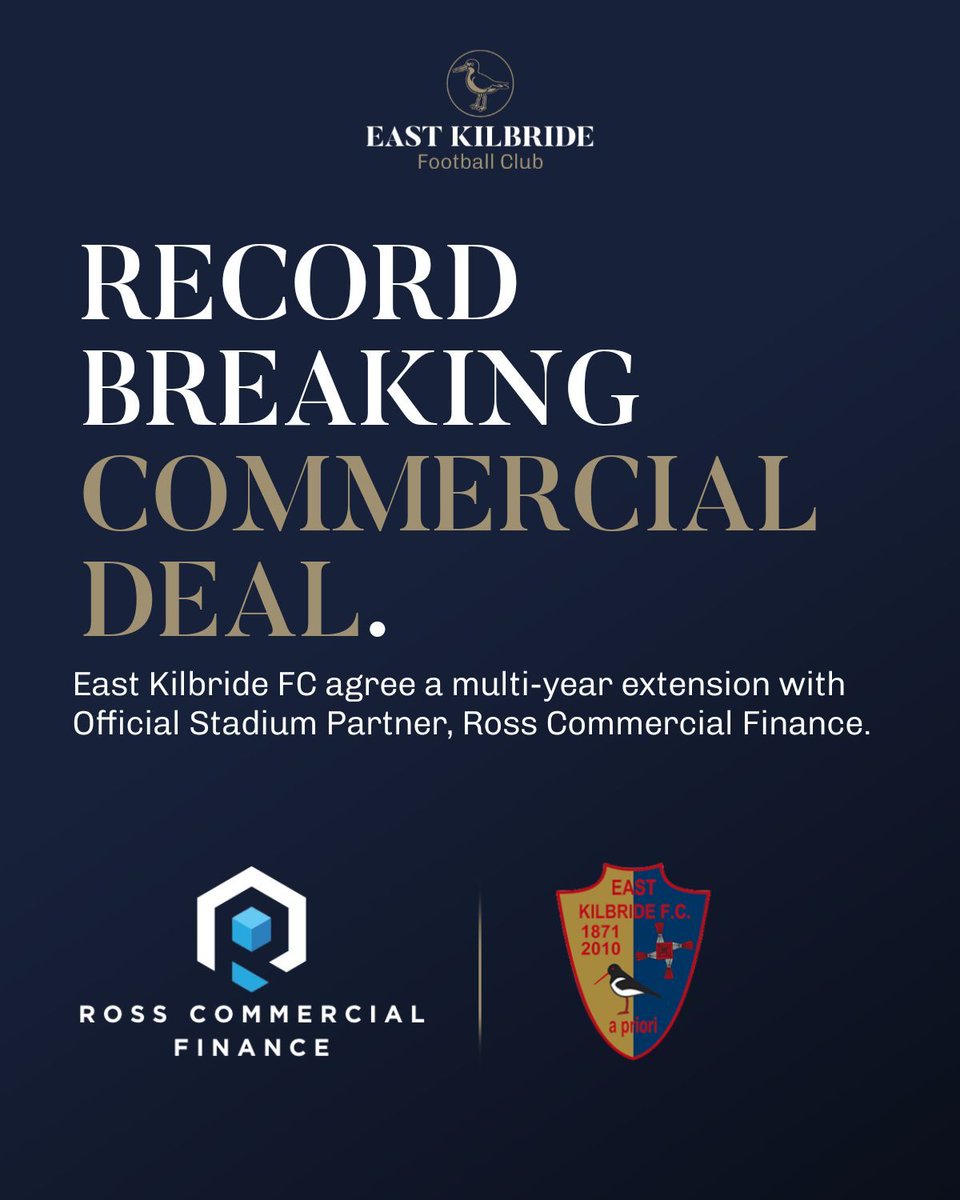 officialEKFC's tweet photo. East Kilbride are delighted to announce a multi-year stadium naming rights agreement with existing partners, @Ross_Commercial.

This deal represents the largest commercial deal in the Club's history and we are hugely appreciative to Emma &amp; her team for their continued support. https://t.co/XS6v9UZ9jc