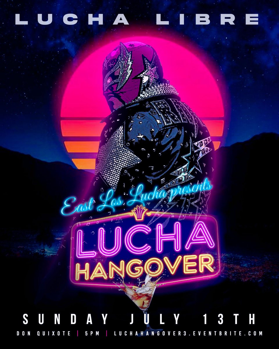 East Los Lucha (@eastloslucharjn) on Twitter photo Get yourself ready for our next show on July 13th, Lucha Hangover 3!
LIVE at <a href="/DonQuixoteLA/">Don Quixote</a> | 5pm
Already signed ✔️
Doble Cara vs Rico *Heavyweight
Oscar vs Biagio *Cruiserweight
Eli Everfly vs Vito
+Rayo Star, Gypsy Mac, Jai Vidal, Zyra & more TBA
🎟️ luchahangover3.eventbrite.com Get yourself ready for our next show on July 13th, Lucha Hangover 3!
LIVE at <a href="/DonQuixoteLA/">Don Quixote</a> | 5pm
Already signed ✔️
Doble Cara vs Rico *Heavyweight
Oscar vs Biagio *Cruiserweight
Eli Everfly vs Vito
+Rayo Star, Gypsy Mac, Jai Vidal, Zyra & more TBA
🎟️ luchahangover3.eventbrite.com