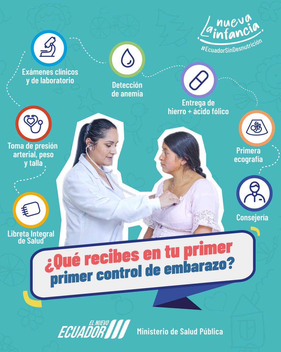 El primer control de embarazo será el primer encuentro con tu bebé. Agenda tu primera cita prenatal y recibe todas las atenciones, exámenes y cuidados que tú y tu bebé necesitan. ¡Recuerda agendar tu cita cada mes y asistir sin falta!
#LaNuevaInfancia #EcuadorSinDesnutrición