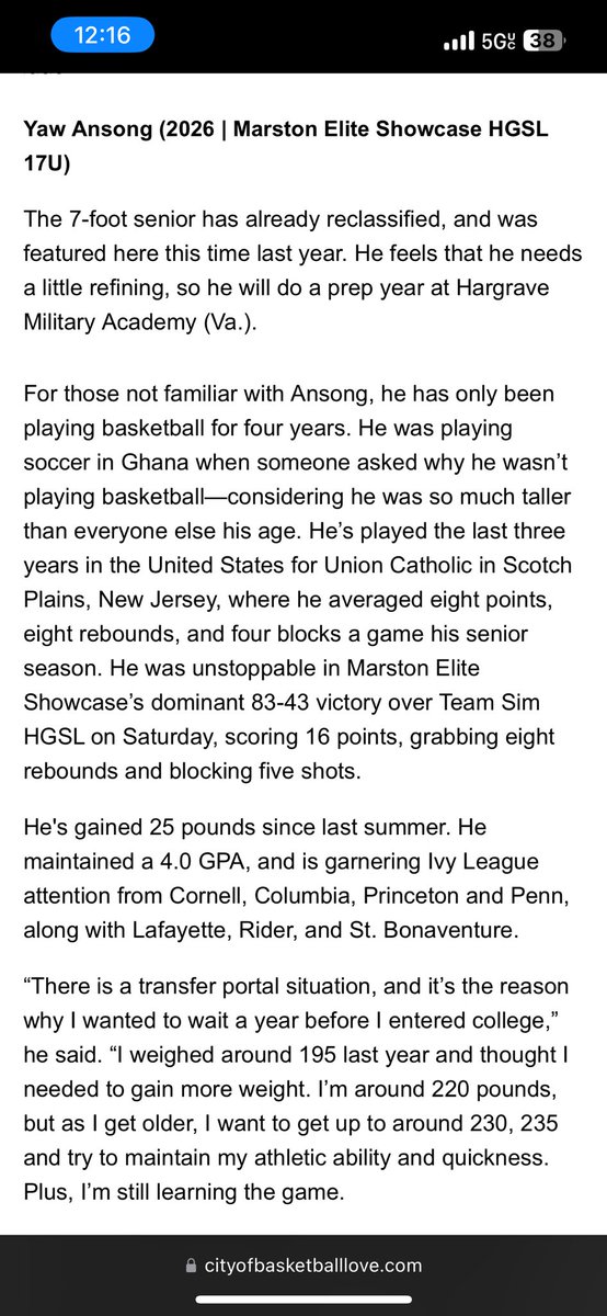 Yaw Ansong <a href="/DurantYaw/">Ansong346 🏀🇬🇭</a> 7’1”
<a href="/HargraveHoops/">Ben Veshi</a> <a href="/EliteMarston_/">Marston Elite</a> 

Article: <a href="/hooplove215/">CityofBasketballLove</a> 

<a href="/will_louis0/">Will Louis</a> 
 <a href="/the_JEMurphy/">Joe Murphy</a> <a href="/_TomKeller/">Tom Keller</a> <a href="/NJHoopRecruit/">NJ Basketball</a> <a href="/PrepHoops_NJ/">Prep Hoops New Jersey</a> <a href="/brianpetro4/">Brian Petruzzelli</a> <a href="/HoopGroupEamonn/">Eamonn Mahar</a> <a href="/jacobfischer34/">Jacob Fischer</a> <a href="/abovethebreak3/">PD Web</a> <a href="/daves_joint/">Dave's Joint</a> <a href="/RealScoutBBall/">Nate Blue</a>  <a href="/POBScout/">Patrick O'Brien</a> <a href="/DushawnLondon1/">Dushawn London</a>