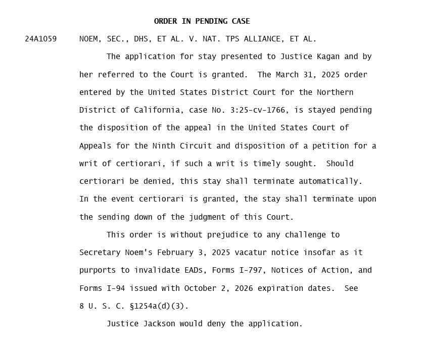 ProfMJCleveland's tweet photo. 🚨🚨🚨BREAKING: SCOTUS grants Trump Administration another stay of a lower court injunction. 1/