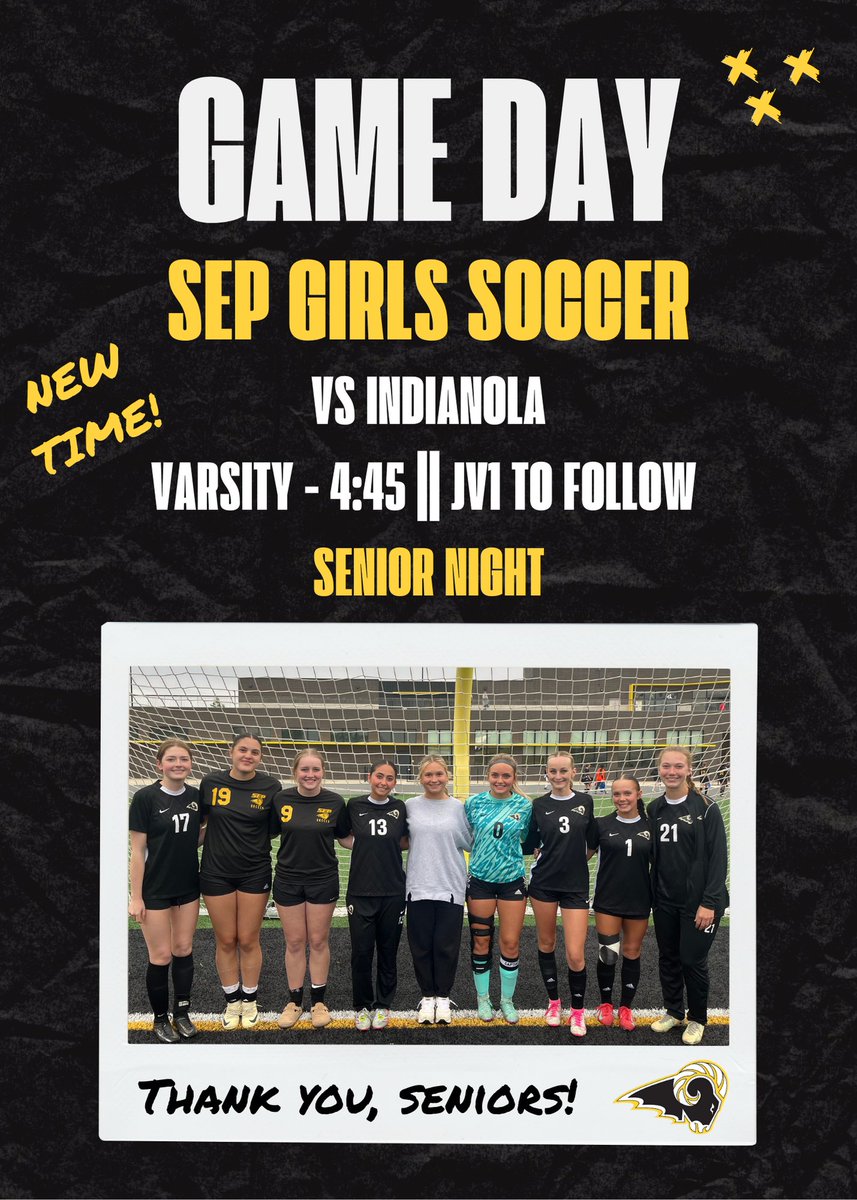 NEW TIME - SEP Girls Soccer GAME DAY
Seniors will be honored at 4:30pm prior to kickoff.

⚽️: Indianola
🗓️: May 19, 2025
🕐: Varsity 4:45pm || JV1 to follow
📍: Southeast Polk High School Stadium
🎟️: vancoevents.com/us/eventlist/s…
📷: youtube.com/@sepathletics6…