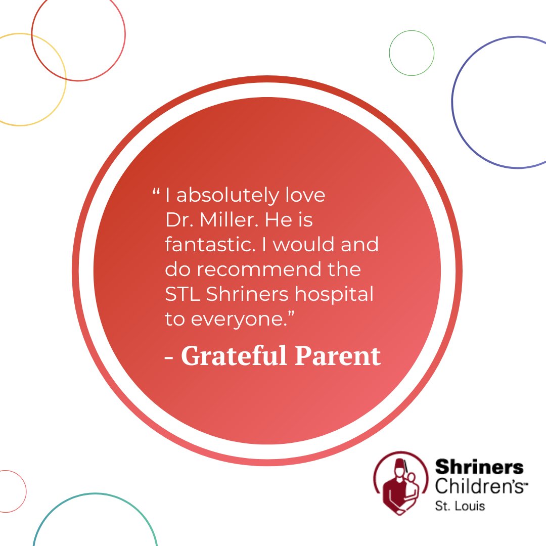 Shriners Children’s St. Louis (@shrinersstlouis) on Twitter photo "I absolutely love Dr. Miller. He is fantastic. I would and do recommend the STL Shriners hospital to everyone." - Grateful Parent
Learn more about Mark Miller, M.D. at ow.ly/l49a50UHhUM.
#ShrinersChildrens #PediatricOrthopedics #Hope #OrthoTwitter <a href="/shrinershosp/">Shriners Children's</a> "I absolutely love Dr. Miller. He is fantastic. I would and do recommend the STL Shriners hospital to everyone." - Grateful Parent
Learn more about Mark Miller, M.D. at ow.ly/l49a50UHhUM.
#ShrinersChildrens #PediatricOrthopedics #Hope #OrthoTwitter <a href="/shrinershosp/">Shriners Children's</a>