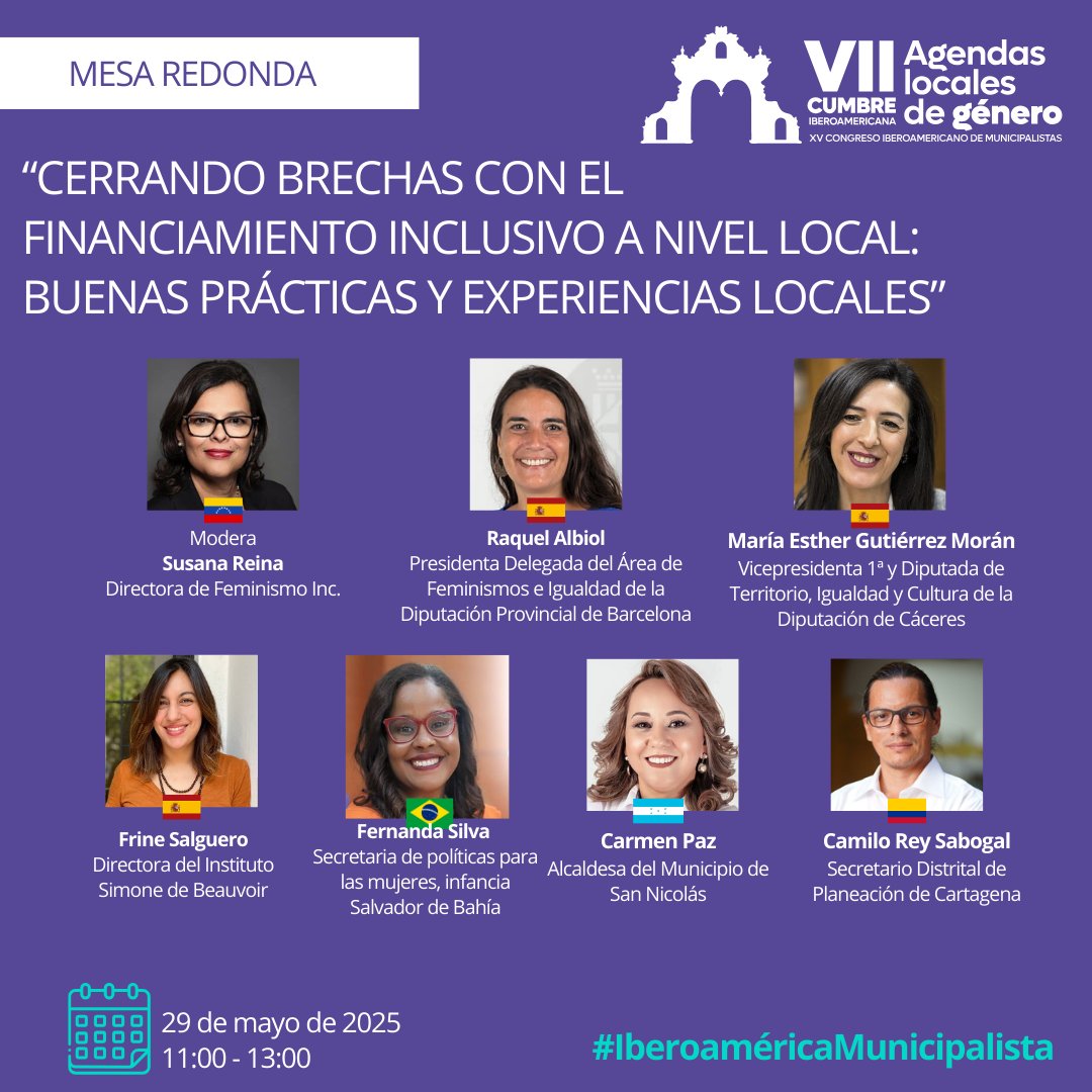 Nuestra agenda considera imperdible mesa redonda
CERRANDO BRECHAS CON FINANCIAMIENTO INCLUSIVO A NIVEL LOCAL: BUENAS PRÁCTICAS Y EXPERIENCIAS LOCALES

🗓️ 29 mayo enmarcado en la Cumbre/Congreso #UIM #Zapopan
#FinanzasConIgualdad #IberoaméricaMunicipalista
go.uimunici.org/ejfox1