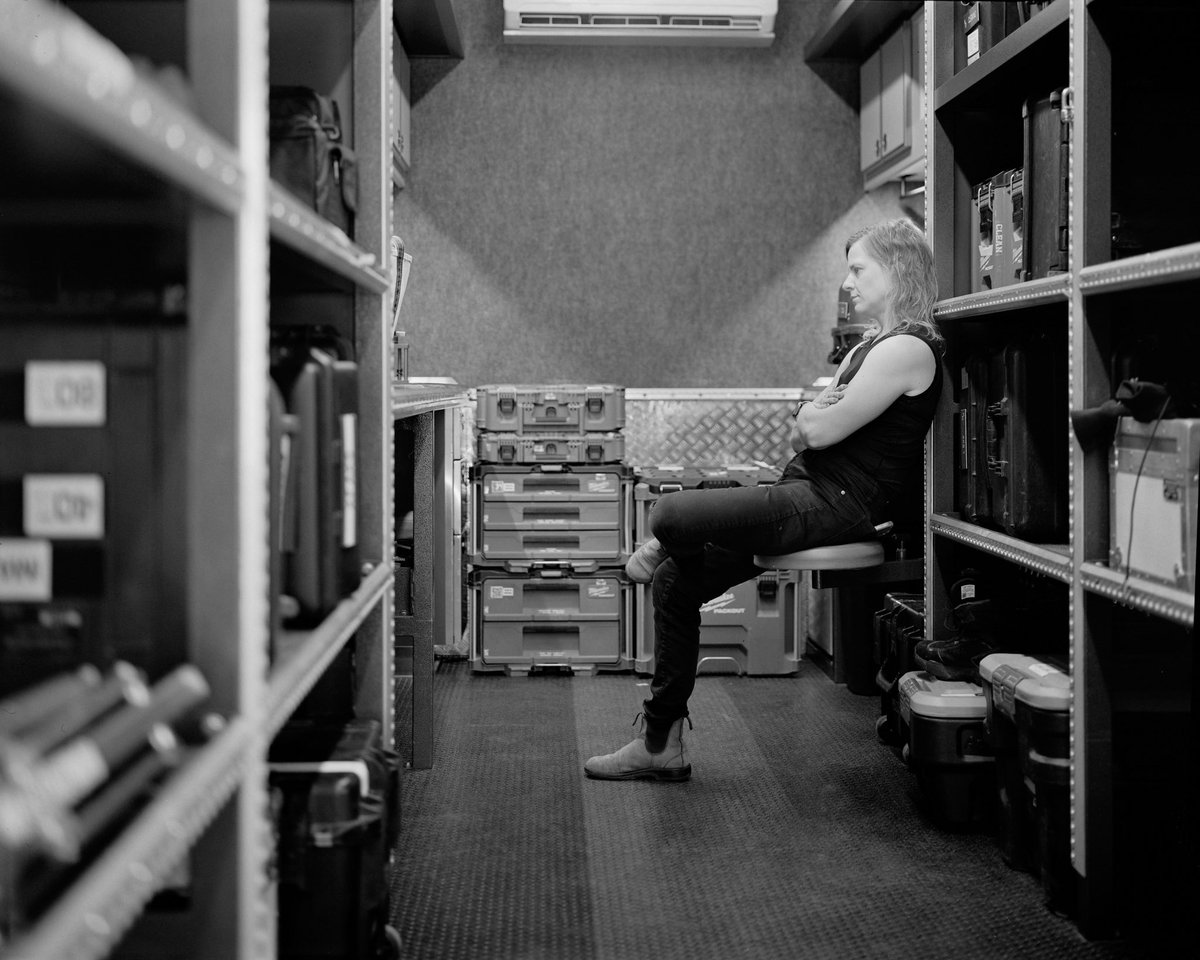 NeverStoked's tweet image. Emily, in one of our camera trucks. Testing out my new Chamonix 4x5.