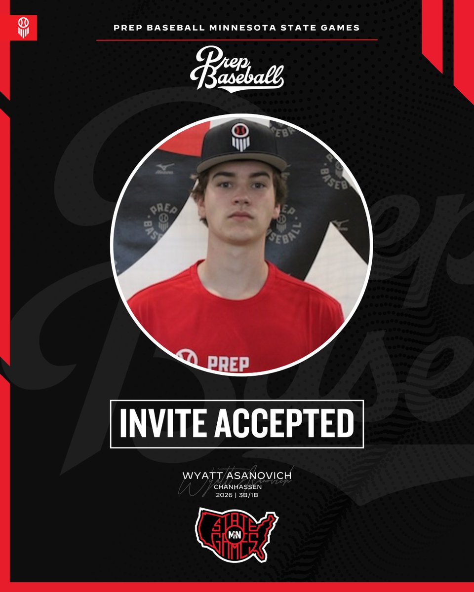 Prep Baseball Minnesota (@prepbaseballmn) on Twitter photo 𝗠𝗶𝗻𝗻𝗲𝘀𝗼𝘁𝗮 𝗦𝘁𝗮𝘁𝗲 𝗚𝗮𝗺𝗲𝘀: 𝘐𝘯𝘷𝘪𝘵𝘦 𝘈𝘤𝘤𝘦𝘱𝘵𝘦𝘥 ✅
Wyatt Asanovich | <a href="/WAsanovich/">Wyatt Asanovich</a>
ℹ️ 2026, 3B/1B, Chanhassen
👤 loom.ly/10zhdb4
𝘙𝘦𝘲𝘶𝘦𝘴𝘵 𝘺𝘰𝘶𝘳 𝘪𝘯𝘷𝘪𝘵𝘦 ➡️ loom.ly/CyEX7OM 𝗠𝗶𝗻𝗻𝗲𝘀𝗼𝘁𝗮 𝗦𝘁𝗮𝘁𝗲 𝗚𝗮𝗺𝗲𝘀: 𝘐𝘯𝘷𝘪𝘵𝘦 𝘈𝘤𝘤𝘦𝘱𝘵𝘦𝘥 ✅
Wyatt Asanovich | <a href="/WAsanovich/">Wyatt Asanovich</a>
ℹ️ 2026, 3B/1B, Chanhassen
👤 loom.ly/10zhdb4
𝘙𝘦𝘲𝘶𝘦𝘴𝘵 𝘺𝘰𝘶𝘳 𝘪𝘯𝘷𝘪𝘵𝘦 ➡️ loom.ly/CyEX7OM