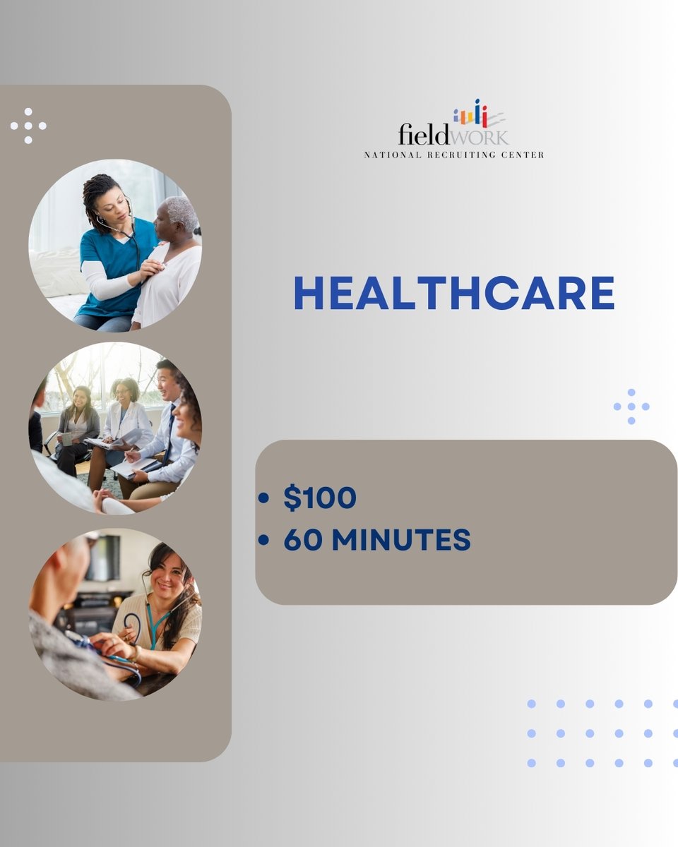 FieldworkNRC's tweet image. We&apos;re looking for adults age 19-63 in the US to participate in an 60-min, online market research study regarding Healthcare.

🔗: participate.fieldwork.com/Account/Redire…

🏥 Reference #: 6482NRC25
🏥 Location: Online
🏥 Incentive: $100
🏥 Duration: 60-min
🏥 Date(s): 6/3– 6/5
🏥 Time(s): Various