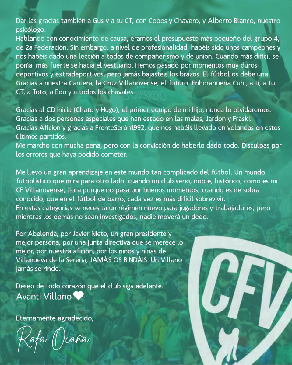 Gracias <a href="/cfvillanovense/">C.F. Villanovense</a> 💚