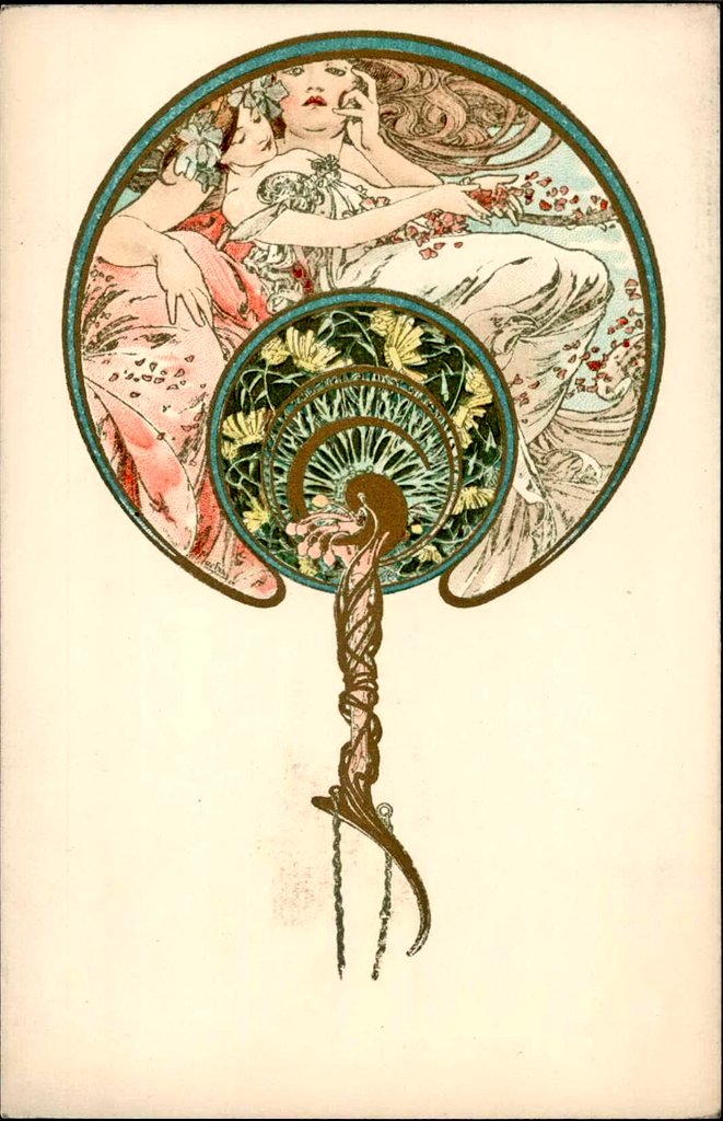 NouveauDeco's tweet image. Four Art Nouveau postcards from c.1900 by Czech painter, illustrator, and graphic artist Alphonse Mucha (1860-1939).