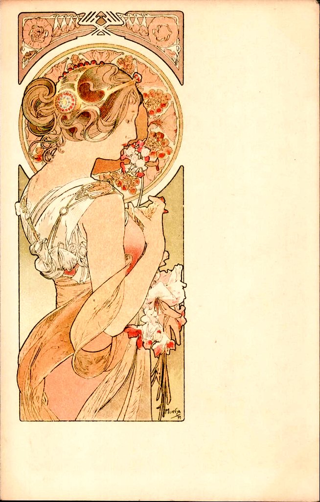 NouveauDeco's tweet image. Four Art Nouveau postcards from c.1900 by Czech painter, illustrator, and graphic artist Alphonse Mucha (1860-1939).