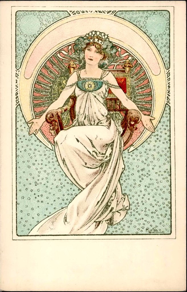 NouveauDeco's tweet image. Four Art Nouveau postcards from c.1900 by Czech painter, illustrator, and graphic artist Alphonse Mucha (1860-1939).