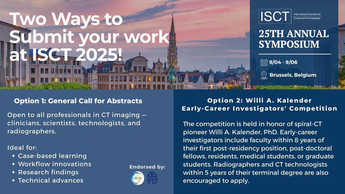📢 Now Open: ISCT25 General Abstract Submission! ISCT has opened a General Call for Abstracts welcoming submissions from all clinicians, scientists, technologists, and radiographers. Visit ISCT.org for more info.#Radres #radtech #MedX #Radiographer #CTimaging