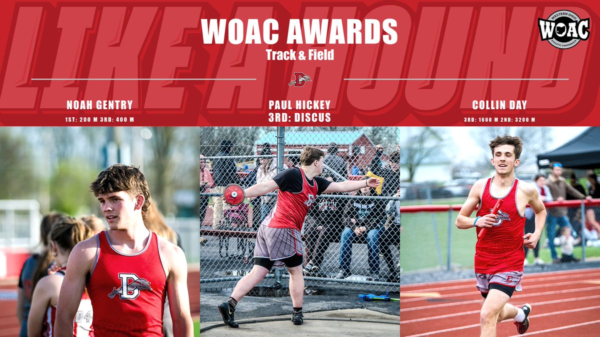 CONGRATULATIONS to the WOAC Track and Field Award winners! Noah Gentry, Paul Hickey and Collin Day! Thank you for representing what it means to BE A HOUND #playlikeahound