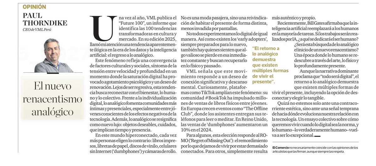 El 
Futuro
Es 
Analógico

El Comercio, 19/05/2025

#trends