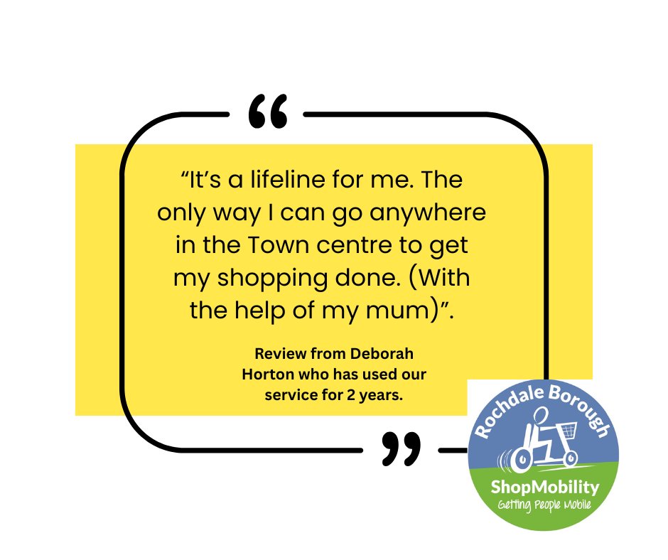 Our service is vital to so many people within the community. You can see just how important it is by reading our member reviews....

If you know anyone that may benefit from using our service please contact us, we are always happy to help!

#Shopmobilityrochdale #Shopmobilityuk