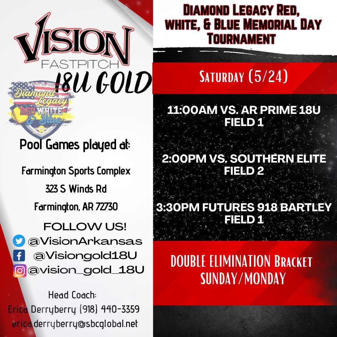 VisionGold18U (@visionarkansas) on Twitter photo WE PLAY THIS WEEKEND!!! Excited to take the field with this group! <a href="/DiamondLegacyEv/">Diamond Legacy Events</a> <a href="/FastpitchVision/">Vision Fastpitch</a> WE PLAY THIS WEEKEND!!! Excited to take the field with this group! <a href="/DiamondLegacyEv/">Diamond Legacy Events</a> <a href="/FastpitchVision/">Vision Fastpitch</a>