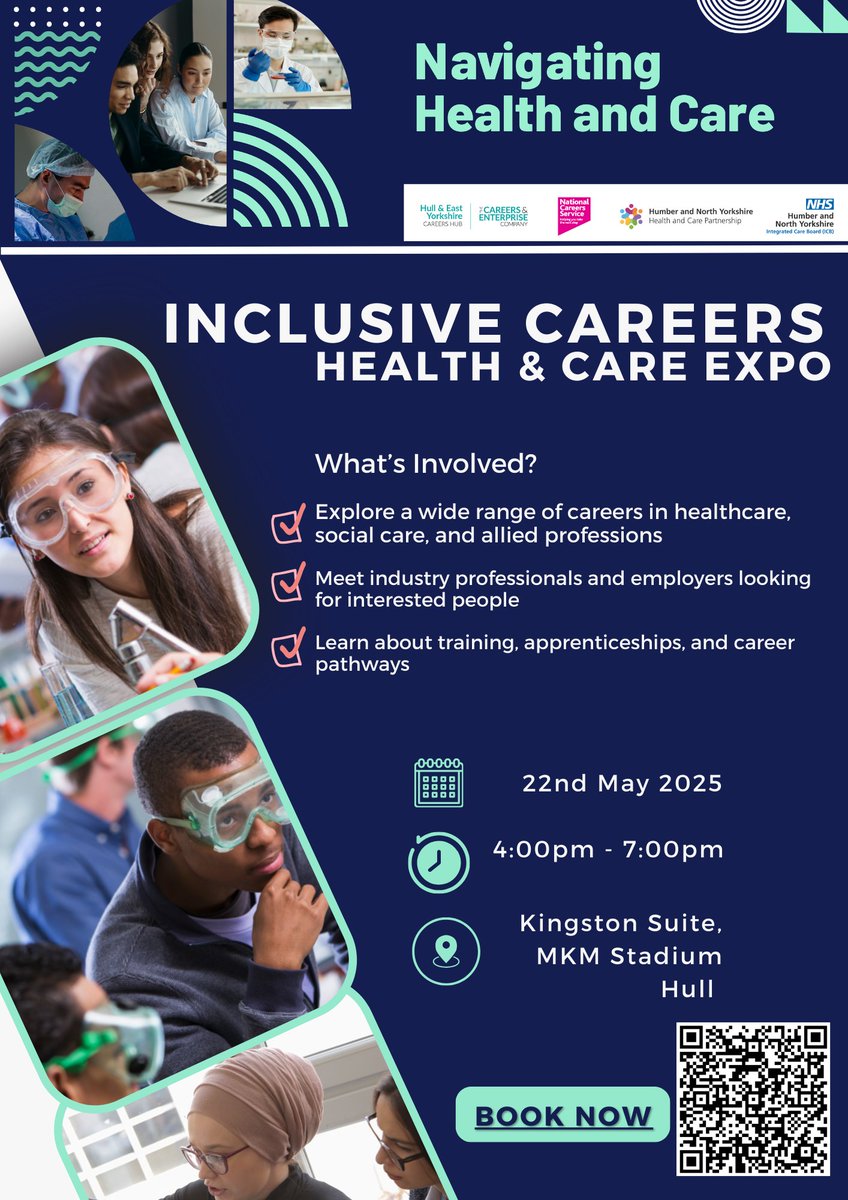 Explore a wide range of careers in healthcare, social care and similar professions at a Health and Care Inclusive Careers Expo this week.

📍 MKM Stadium, Kingston Suite 
📅 Thursday 22 May
⏰ 4pm - 7pm