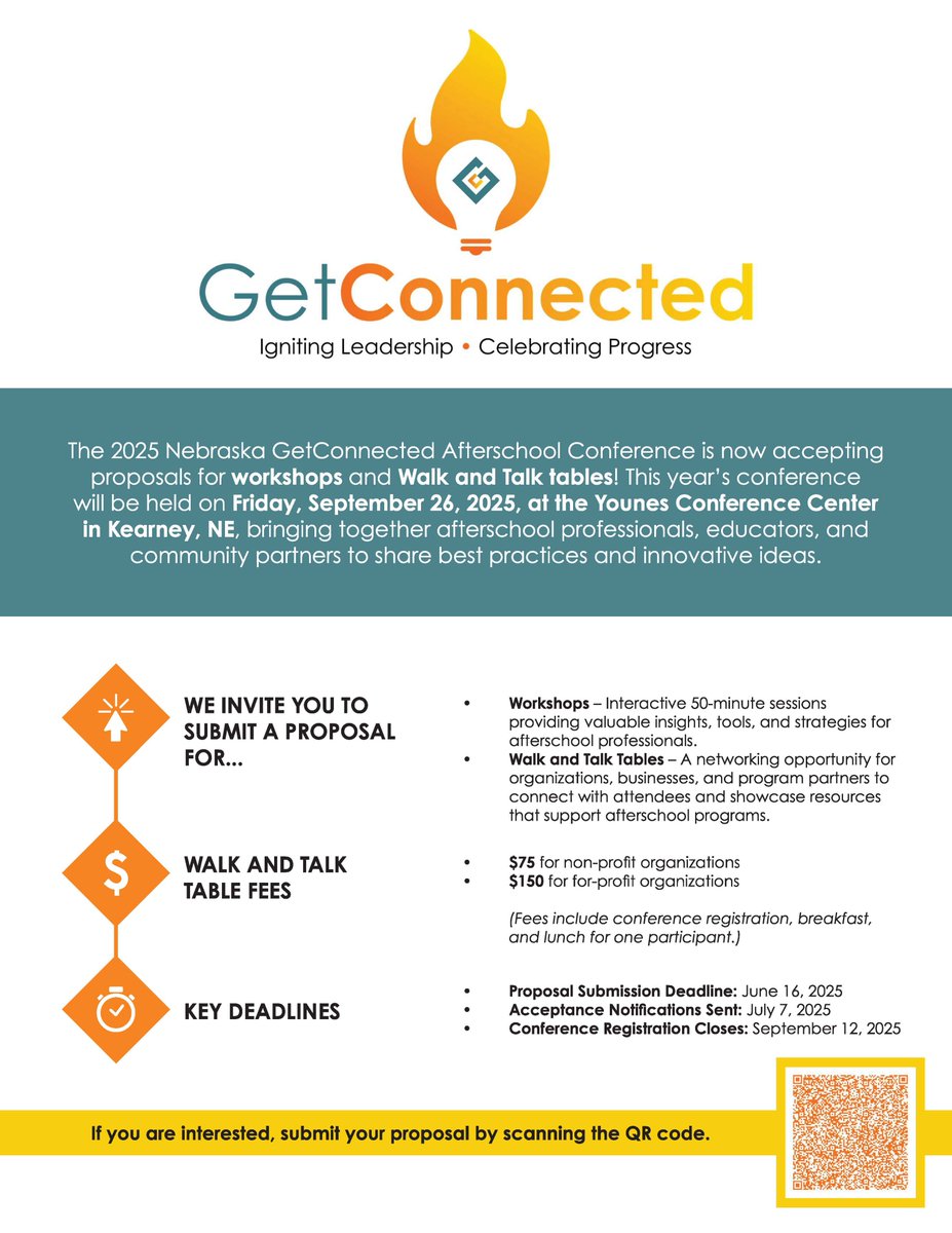 NDEFamComEngage's tweet image. 📢 **Present at Our Afterschool Conference!**  This is your opportunity to share and connect with afterschool professionals! Whether you specialize in STEM, SEL, arts, family engagement, or behavior management—we want your voice in the room!  📷Submit now by scanning the QR code!
