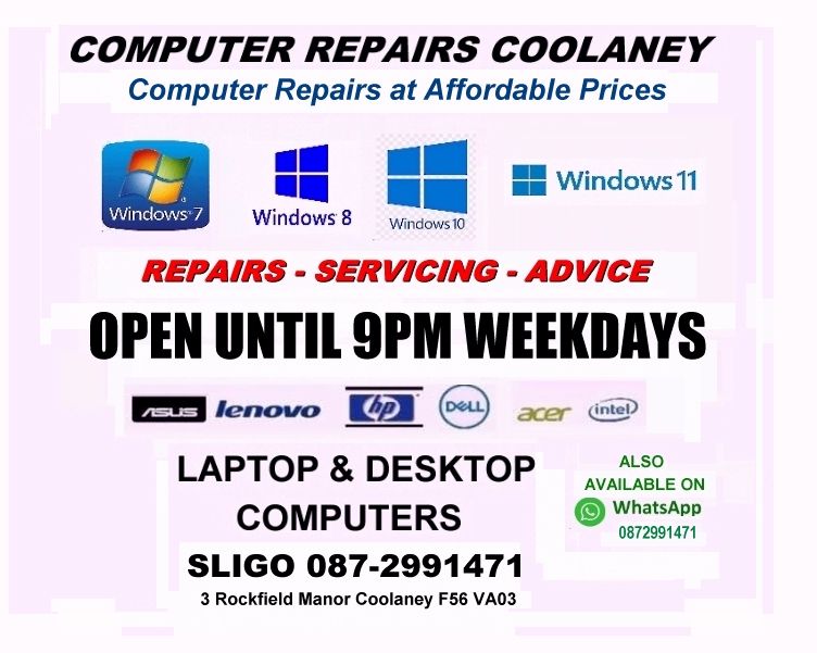 Laptop &amp; Desktop Computer Repairs for the Sligo Area.
TEL/WHATSAPP: 0872991471