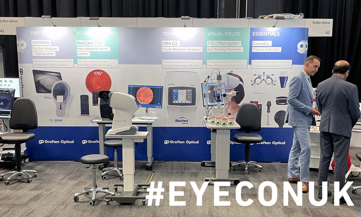 GraftonOptical's tweet photo. We’re live at #EyeConUK! 👁️
Visit @GraftonOptical on #Stand43 to see the latest in ophthalmic diagnostics:
🔹 Dry Eye Topography
🔹 Ultra Widefield Retinal Imaging
🔹 Tonometry
🔹 Slit Lamp &amp; Perimetry
🔹 Ophthalmic Ultrasound

👉 https://t.co/ZI8R1bFEmt @EyeNewsMag @RCOphth https://t.co/FIAiNVGGoZ