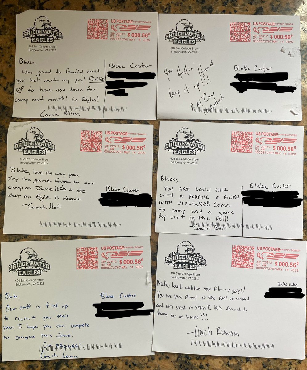 Blake Custer (@blakecuster43) on Twitter photo Huge thank you to <a href="/BH2OFootball/">Bridgewater Football</a> and there coaching staff for the letters! Can’t wait to come down to campus and compete on the 16th!
<a href="/CoachPallenFB/">Peyton Allen</a> <a href="/CoachRob_MC1/">Rob McCoy Sr.</a> <a href="/Coach_pkHof/">Patrick Hofmann</a> <a href="/CoachKBarr/">Coach Barr</a>
<a href="/CoachLemn/">Scott Lemn</a> <a href="/Coach_Rich50/">Deion Richardson</a> Huge thank you to <a href="/BH2OFootball/">Bridgewater Football</a> and there coaching staff for the letters! Can’t wait to come down to campus and compete on the 16th!
<a href="/CoachPallenFB/">Peyton Allen</a> <a href="/CoachRob_MC1/">Rob McCoy Sr.</a> <a href="/Coach_pkHof/">Patrick Hofmann</a> <a href="/CoachKBarr/">Coach Barr</a>
<a href="/CoachLemn/">Scott Lemn</a> <a href="/Coach_Rich50/">Deion Richardson</a>