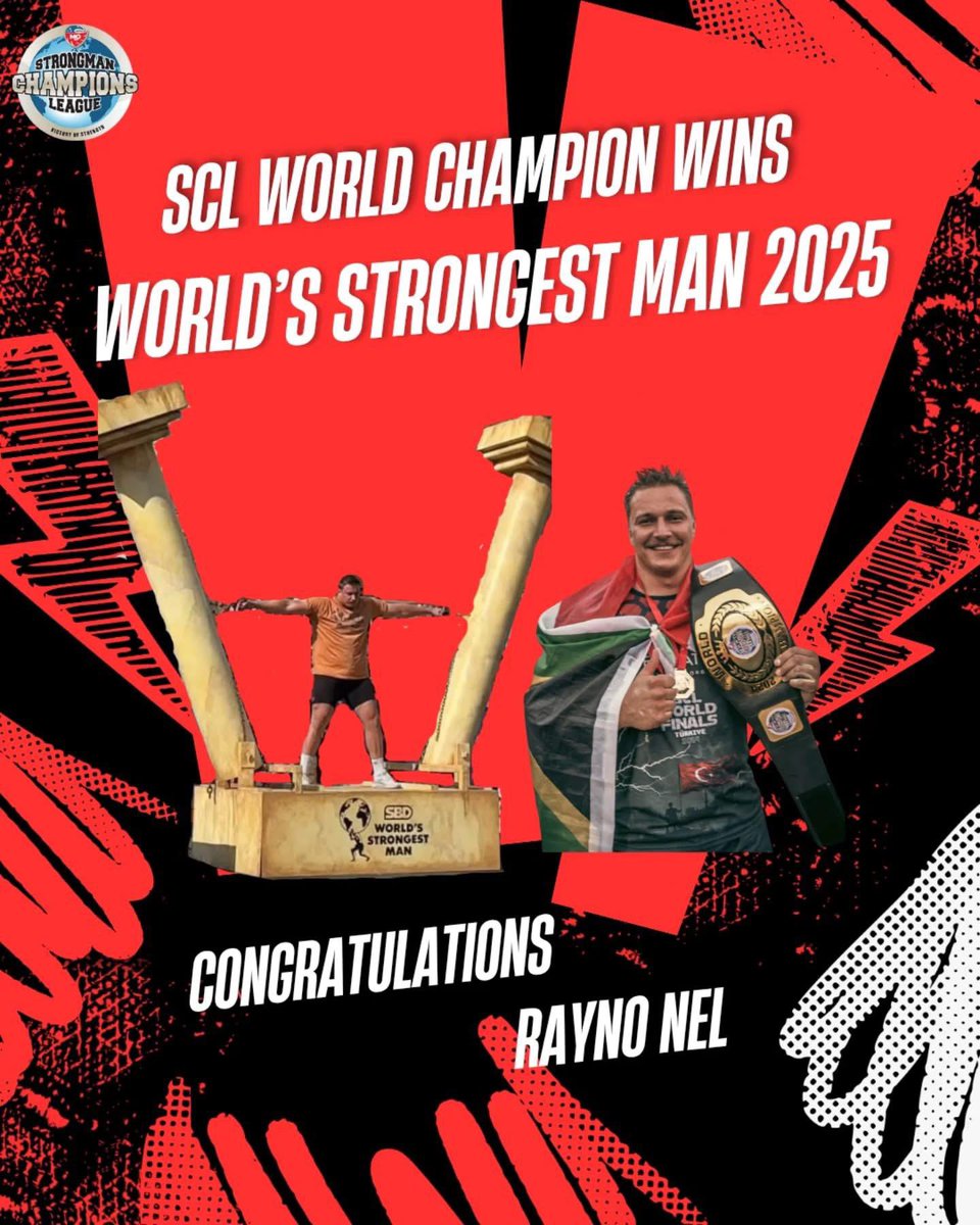 AfricaFactsZone's tweet photo. South African Strongman, Rayno Nel has won the 2025 World's Strongest Man competition.

He is the first African to win the international competition. https://t.co/SsNZFLAGL1