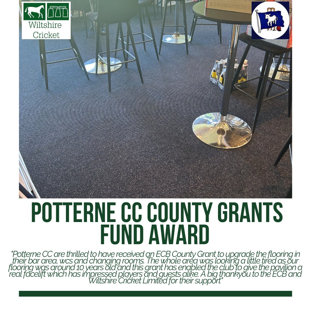 🏏 <a href="/Potternecc/">Potterne C.C</a> have made some fantastic improvements to the flooring in their changing rooms, toilets and bar area thanks to the <a href="/ECB_cricket/">England and Wales Cricket Board</a> County Grant Fund - Creating Welcoming Environments theme 😀

➡️ Read more; wiltshirecricket.co.uk/club-developme…