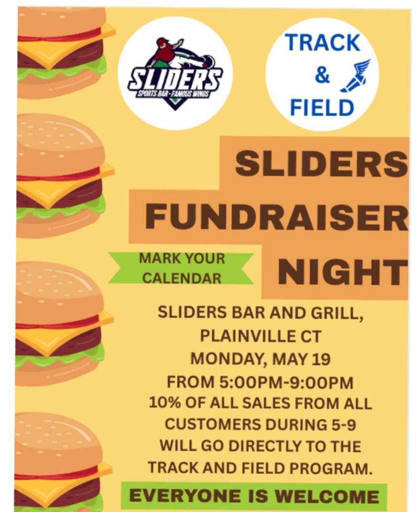 Tim Shea (@coachtshea) on Twitter photo Come out and support <a href="/PLVBlueDevils/">Plainville High School Athletics</a> Track & Field tonight at Sliders of Plainville from 5:00-9:00. The program gets a portion. All are welcome!!!! #100Strong #ForTheVILLE #FearTheFork Come out and support <a href="/PLVBlueDevils/">Plainville High School Athletics</a> Track & Field tonight at Sliders of Plainville from 5:00-9:00. The program gets a portion. All are welcome!!!! #100Strong #ForTheVILLE #FearTheFork