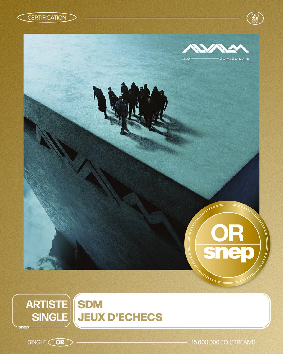 Le titre « Jeux d’échecs » de SDM est certifié Single Or ! 📀

15 000 000 équivalents streams 🎧

Bravo ! 👏