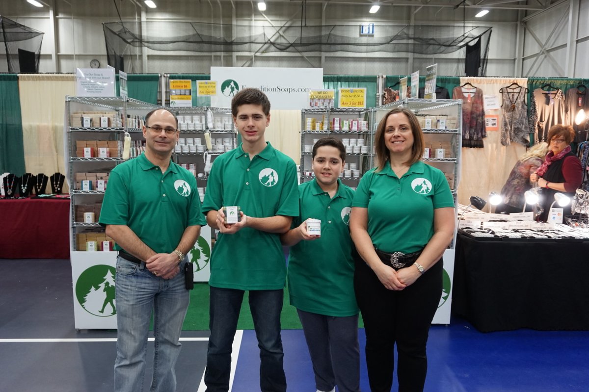 Throwback to our first "big" craft show—Shipshewana at MCC in 2017! We brought 25 bars of every soap scent 😂 and had no clue how to estimate inventory. Learned a lot, laughed a lot, and made our parents proud. 💚Spencer was 15, Grant was 12! 🧼 #ExpeditionSoaps