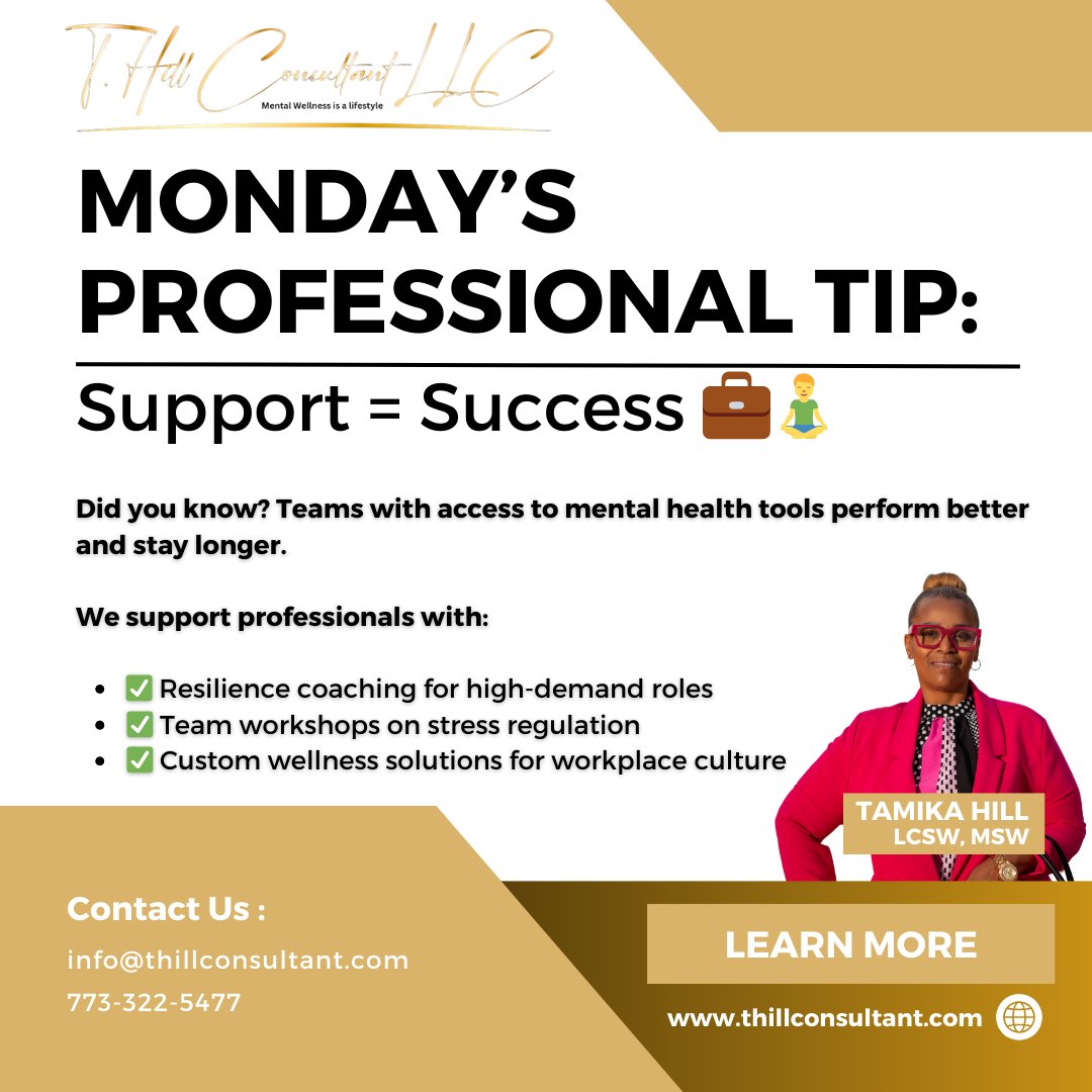Tamika Hill (@thillconsultant) on Twitter photo π 773-322-5477 | βοΈ info@thillconsultant.com
π thillconsultant.com
#WellnessAndWork #EmployeeSupport #MentalHealthAwareness #ThillConsultant π 773-322-5477 | βοΈ info@thillconsultant.com
π thillconsultant.com
#WellnessAndWork #EmployeeSupport #MentalHealthAwareness #ThillConsultant