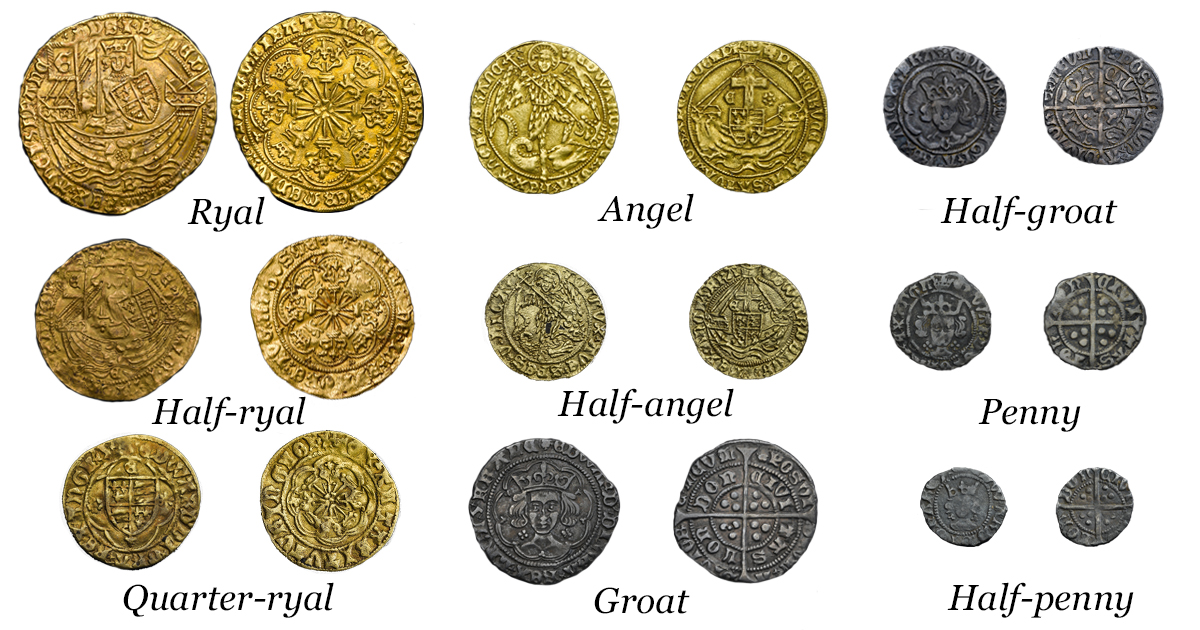 The range of coins expanded during the reign of Edward IV through the issue of gold angels and ryals, together with their fractions, and combined with a number of silver coins to create an increasingly sophisticated coinage system. How many can you identify?

#Coins #Numismatics
