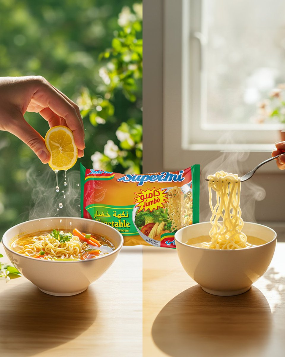 كل طبق من #إندومي بيحكي حكايتك! 
اختار طبقك، وقولنا بتحب تستمتع بطعم السوبرمي ازاي؟ 🍜✨
#HappinessintheOriginalTaste #Chicken #Supermi #Lemon #May #indomie #Nature #Vegetables #Jumbo #Spring  
#السعادة_في_الطعم_الأصلي #طبيعية #وجبة #الليمون #الخضار #الربيع
TAX ID: 237-757-893