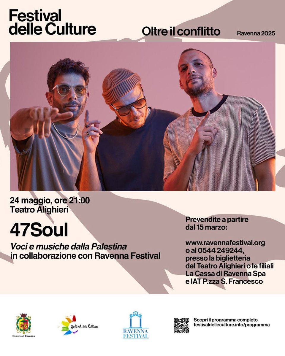 Eccoci! 🇮🇹
We’re landing in Ravenna on May 24 for Festival delle Culture.
Live at Teatro Alighieri
#47SOUL #RavennaFestival36 #Shamstep #FestivalDelleCulture