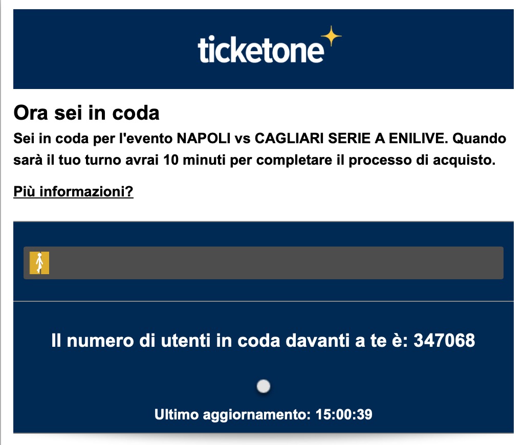 350mila tifosi sono in coda virtuale per i biglietti di #NapoliCagliari. Da brividi.