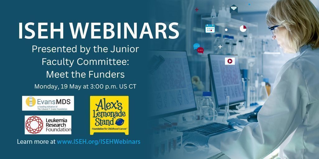 ISEH (@isehsociety) on Twitter photo 🚨 This is the last chance to register for TODAY's 3:00 p.m. US CT webinar to discuss funding opportunities from Edward P. EvansMDS Foundation, <a href="/AlexsLemonade/">Alex's Lemonade Stand Foundation</a> and <a href="/LeukemiaRF/">Leukemia Research Foundation</a>! Join the conversation and register here 👉 iseh.org/ISEHWebinars 🚨 This is the last chance to register for TODAY's 3:00 p.m. US CT webinar to discuss funding opportunities from Edward P. EvansMDS Foundation, <a href="/AlexsLemonade/">Alex's Lemonade Stand Foundation</a> and <a href="/LeukemiaRF/">Leukemia Research Foundation</a>! Join the conversation and register here 👉 iseh.org/ISEHWebinars
