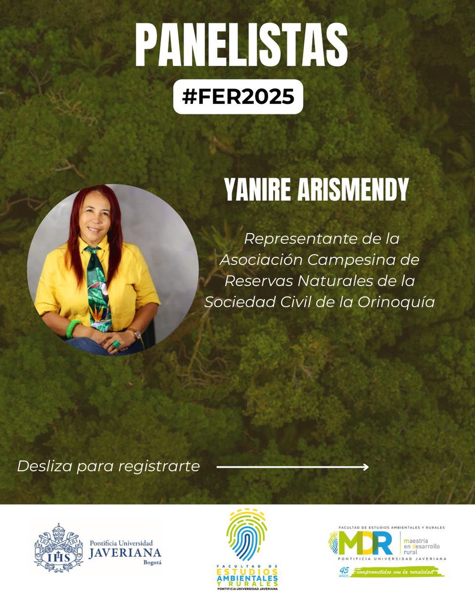 🍃Conoce a nuestra primera panelista FER 2025 : Yanire Arismendi, Representante de la Asociación Campesina de Reservas Naturales de la Sociedad Civil de la Orinoquía y administradora de empresas. Amante de su territorio. ¡Inscríbete pronto!