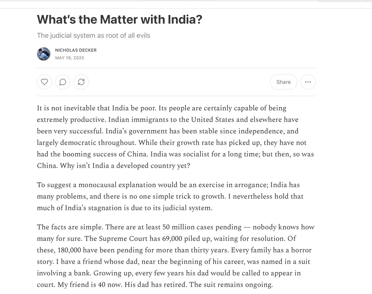 captgouda24's tweet photo. The Indian judicial system is a national embarrassment. Today on my blog, I cover how it affects economic activity. It is directly responsible for the reduction of GDP per capita by severage percentage points a year. Read it below! https://t.co/cTTVixNZlu