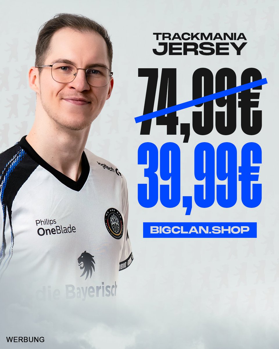 ᵂᴱᴿᴮᵁᴺᴳ 
I know you guys want to look as good as me to impress more ma... well, you know what I mean 👀

Good news then! Our TrackMania Jersey dropped to 39,99€!  

📎 bigclan.shop/big-trackmania…