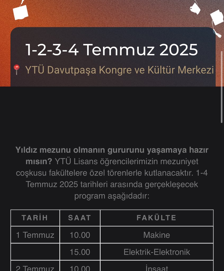 ytunocontext1's tweet photo. İlk olarak festival alanında yapılması planlanan mezuniyet töreni Kongre Merkezine alındı. 

2025 mezuniyet töreni temmuz ayında kapalı bir mekanda sabah 10’da yapılacak. https://t.co/CLARBhinBU