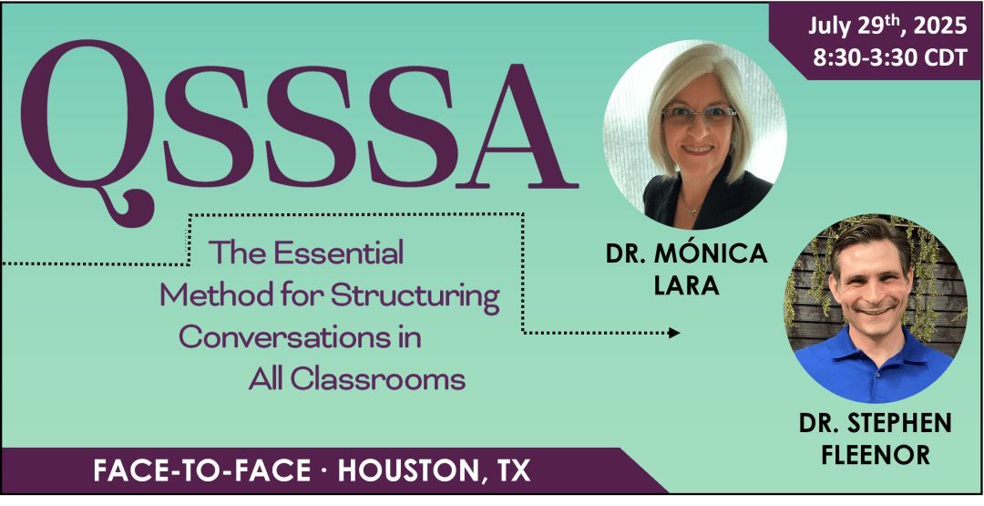 Seidlitz_Ed's tweet image. Boost student talk, build language, &amp;amp; foster equity in every lesson. Walk away from @DrMLara &amp;amp; @StFleenor's 7/29 #QSSSA workshop with tools to engage ALL learners—plus your own copy of the bestselling book! buff.ly/3JkELrD