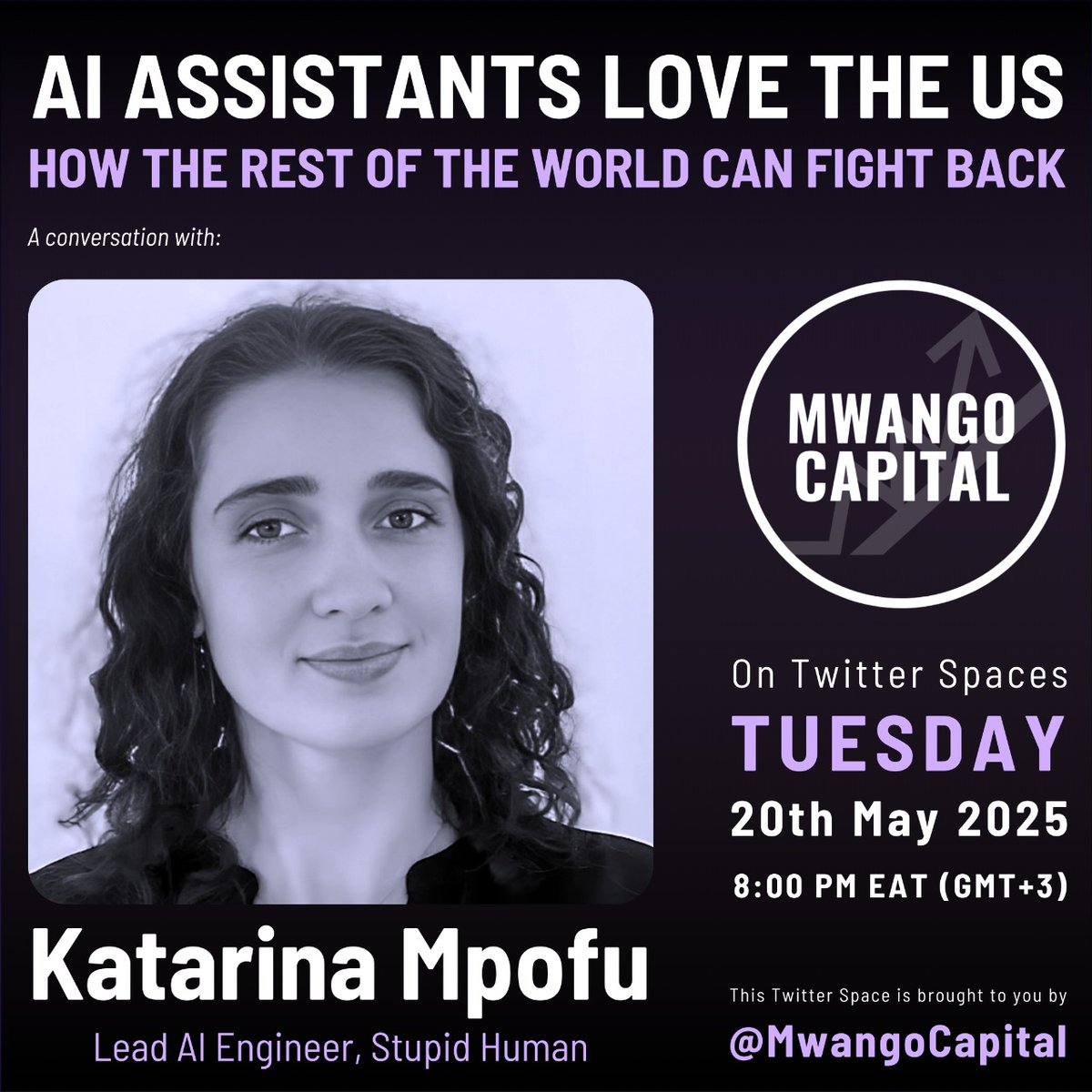Join us tomorrow at 8PM EAT on #MwangoSpaces as we unpack why AI assistants prioritize U.S. content and what that bias means for the rest of the world.

Guest:
—Katarina Mpofu – Lead AI Engineer, Stupid Human