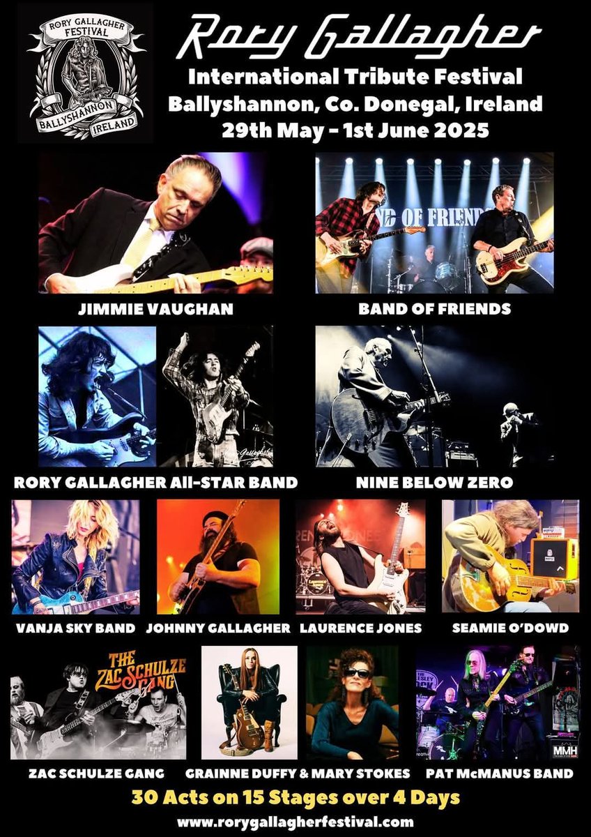 Rory Gallagher International Tribute Festival Headline Acts for the 2025 Big Top Gigs in Ballyshannon from 29th May to 1st June 2025 - Rory Gallagher  rorygallagherfestival.com/tickets 
Join Rory, Rock &amp; Blues Fans in Ballyshannon - 29th May to 1st June 2025 - rorygallagherfestival.com/tickets