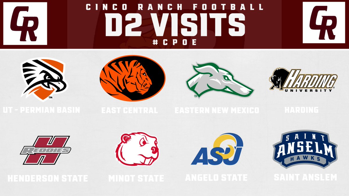 Huge thank you to all the college coaches who stopped by Cinco Ranch this spring! We appreciate your time and interest in our athletes. Straight line recruiting is alive and well at The Ranch! 🏈 #CPOE #SLR #txhsfb #reCRuit