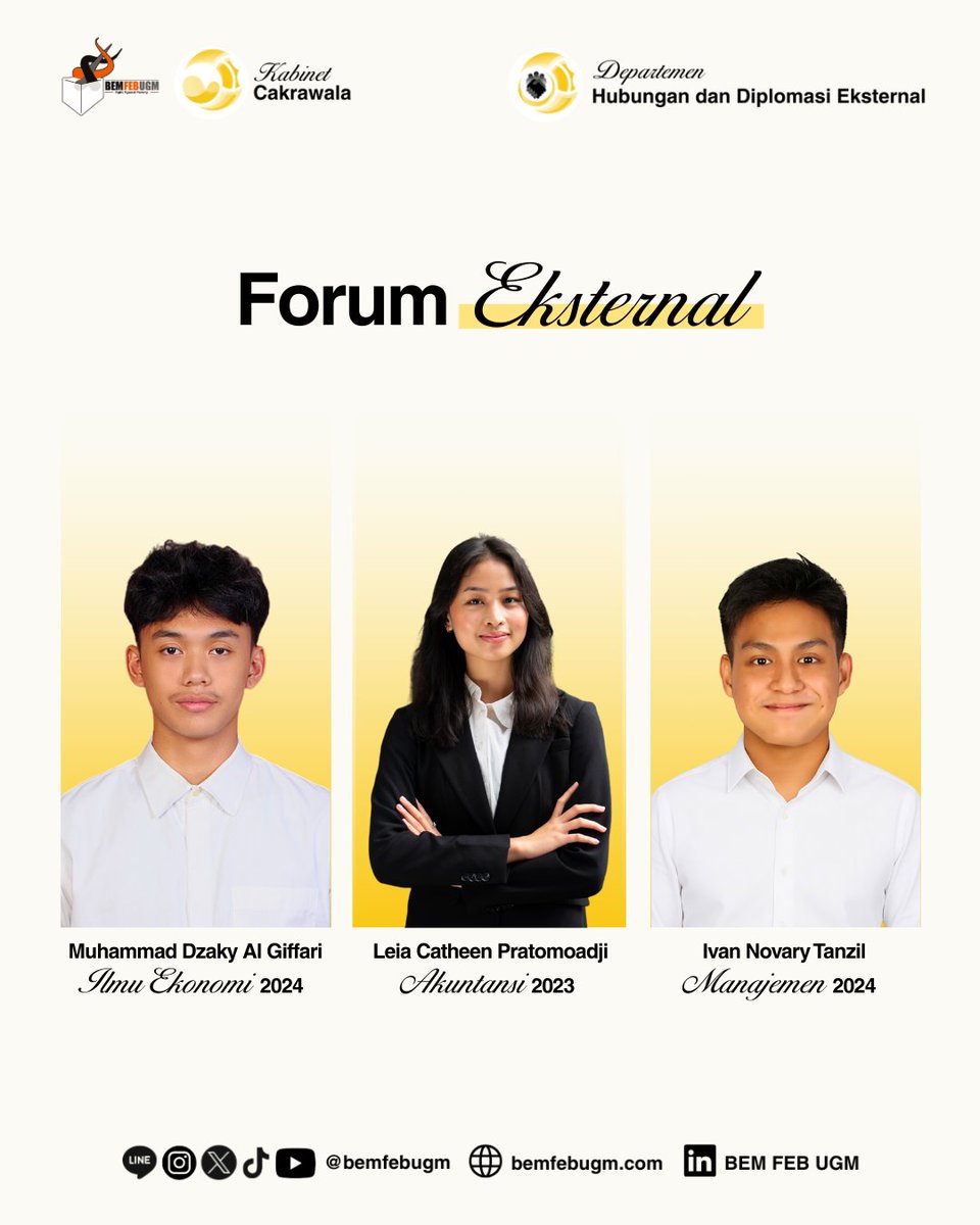 [MEET THE DELEGATES OF FMEI I 2025]

Mari kita sambut delegasi terbaik BEM FEB UGM yang akan membawa visi dan semangat untuk FMEI I 2025 di Universitas Brawijaya! ⭐️

Departemen Hubungan dan Diplomasi Eksternal
BEM FEB UGM
Kabinet Cakrawala
#MenitiCakrawala