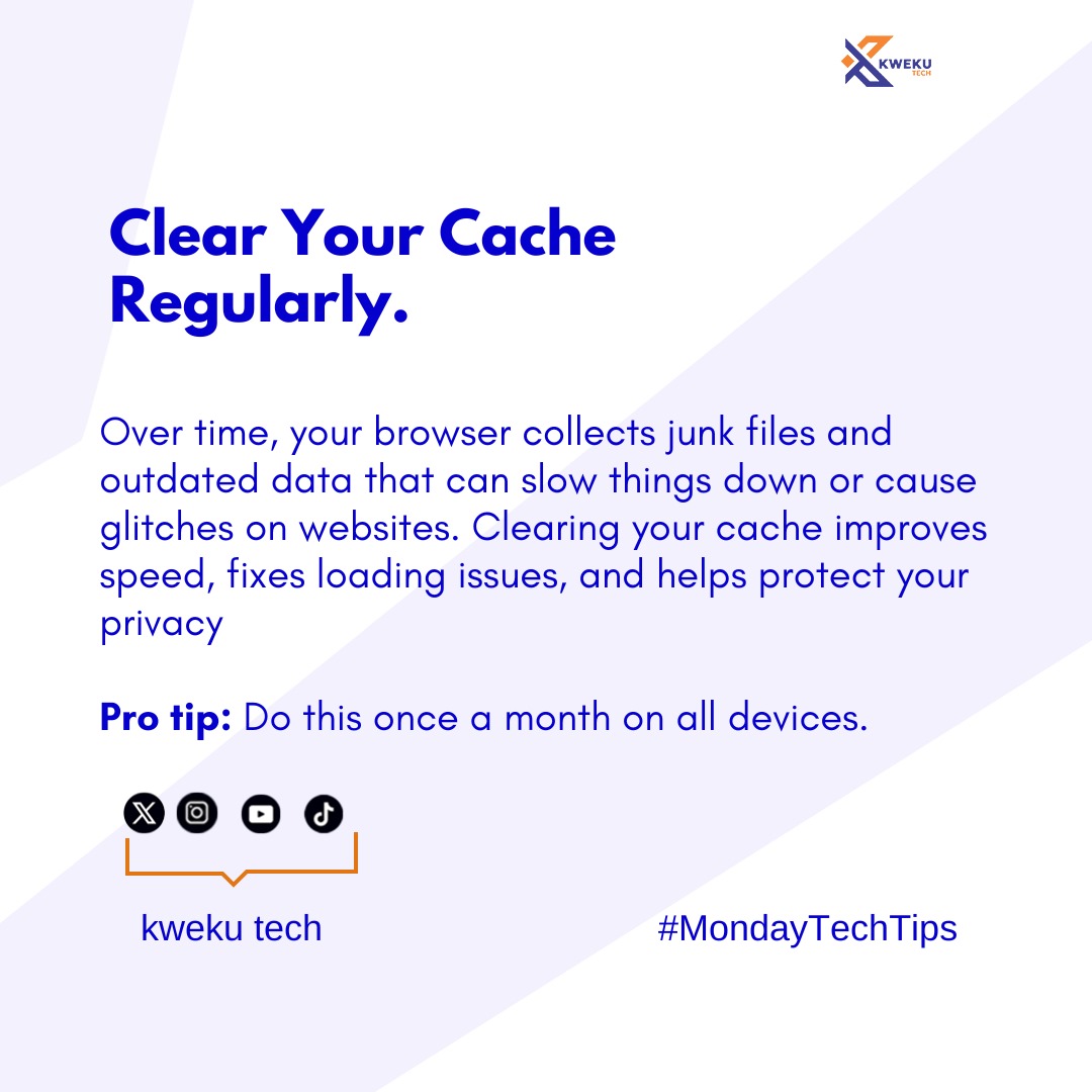 kwekutech's tweet photo. Feel like your browser’s dragging its feet? 🐢

Clear your cache 

 It’s like a digital detox—faster speeds, fewer glitches, and better privacy in just a few taps.
#MondayTechTips https://t.co/geUdUP3PvO