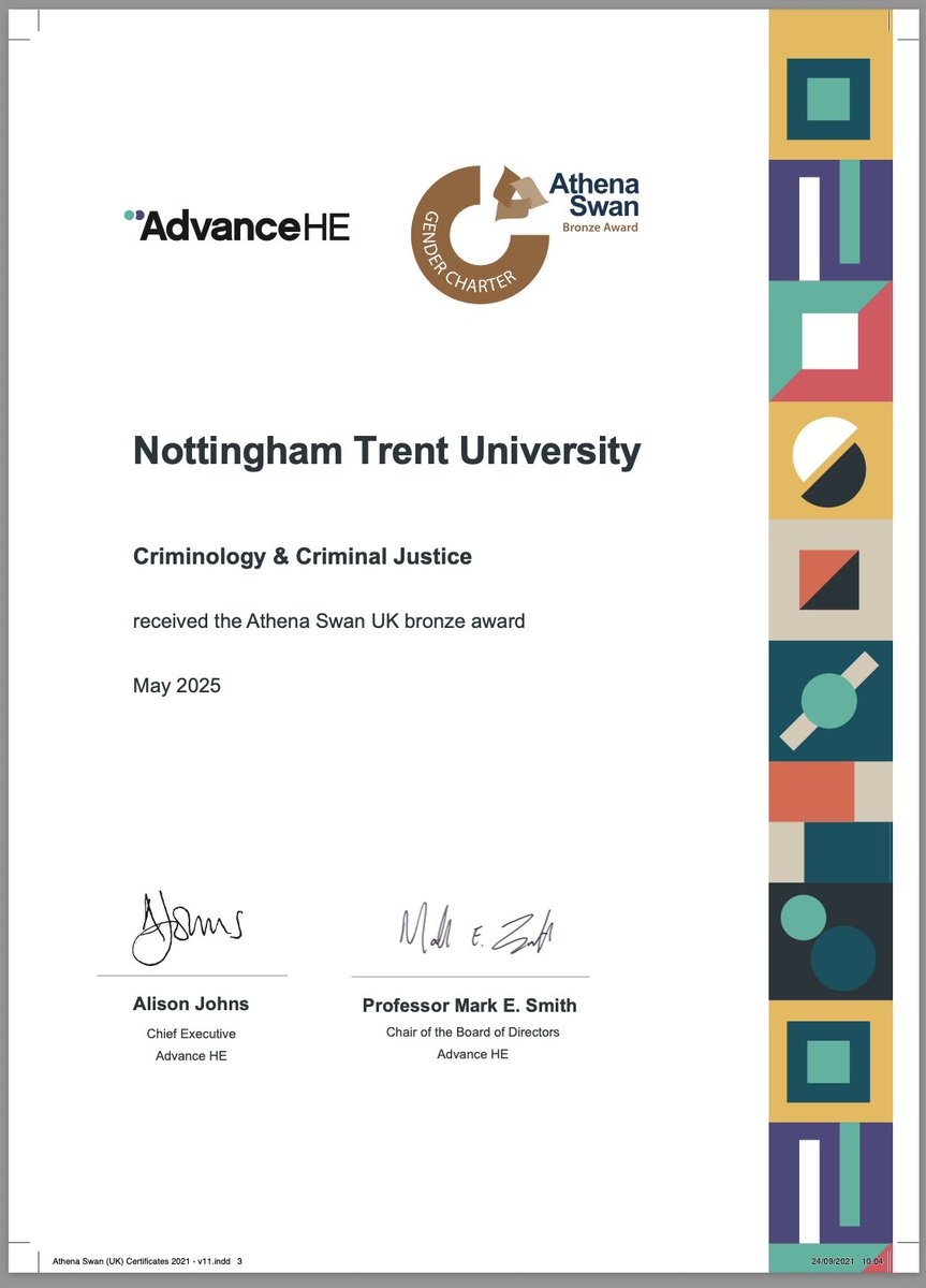 DrIreneZempi's tweet photo. Proud to announce that the Department for Criminology and Criminal Justice @NTUSocSciences @NottmTrentUni has received the Athena Swan Bronze Award with no revisions to the application #AthenaSwan #GenderEquality @AdvanceHE https://t.co/Gr9oERY2wi