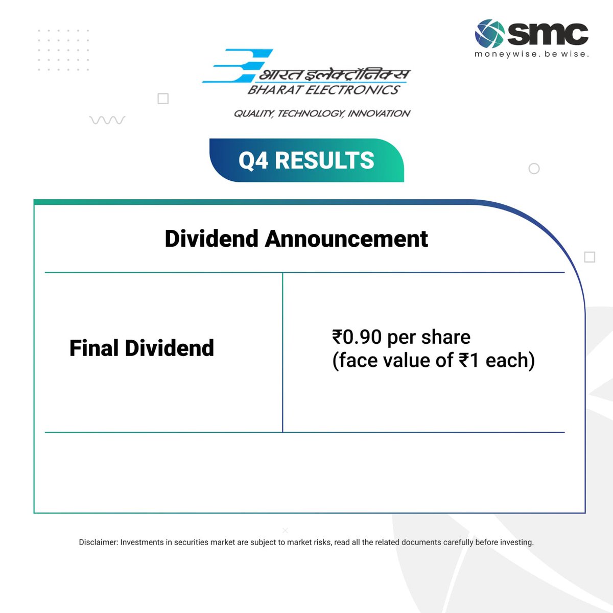 Bharat Electronics Q4 Results Out Now Net Profit 2,127 Cr up 18 YoY Revenue 9,150 Cr grew 7 YoY Dividend 0 Bharat Electronics Q4 Results Out Now Net Profit 2,127 Cr up 18 YoY Revenue 9,150 Cr grew ...