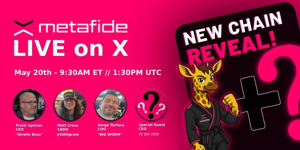 metafide_ai's tweet photo. 🚨 BIG Partnership Reveal! 🚨

Metafide 🦒 joins....?
@AVAX? @DOGEOS? @SUINetwork?

Join us LIVE on X as we unveil a powerhouse collaboration that will change the game.

🗓️ May 20th
🕓 9:30AM ET // 1:30PM UTC
🎙️ Featuring the Metafide Team + Special Guest

💥 Alpha, community impact & next moves.
Don’t miss it.

🔗 Set Reminder: https://t.co/E8eY8wNw9D
#Web3 #CryptoNews #Partnership