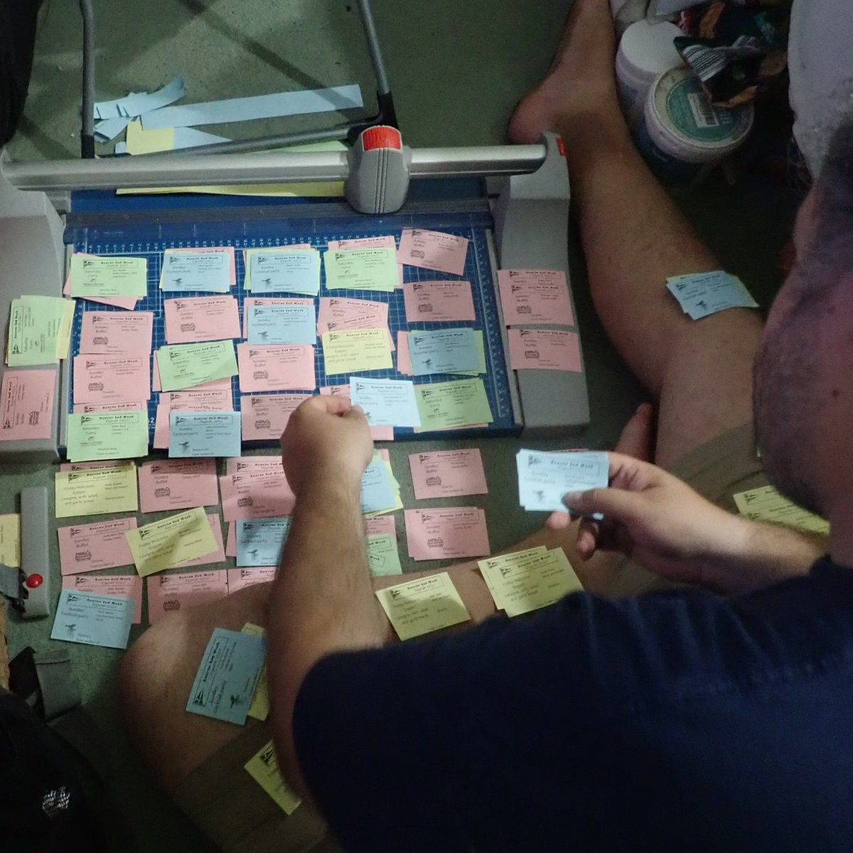 Printing out named event tickets on different coloured paper and then sorting them out and putting into envelopes. Admin is sometimes so much fun!